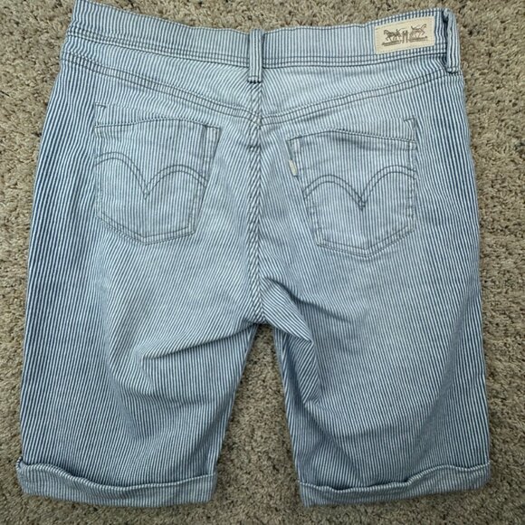 LEVI'S WOMEN'S SHORTS STRIPED BLUE WHITE SIZE 6 COTTON BLEND Stretch White Tab - Picture 8 of 15